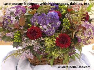 Late season garden bouquet with hydrangeas